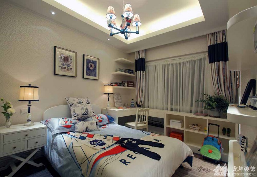 自然清爽地中海風格130平米三居室臥室背景墻裝修效果圖