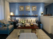 自然清爽地中海風格130平米三居室客廳背景墻裝修效果圖