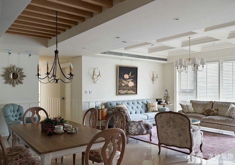美式鄉村100平米三居室餐廳吊頂裝修效果圖