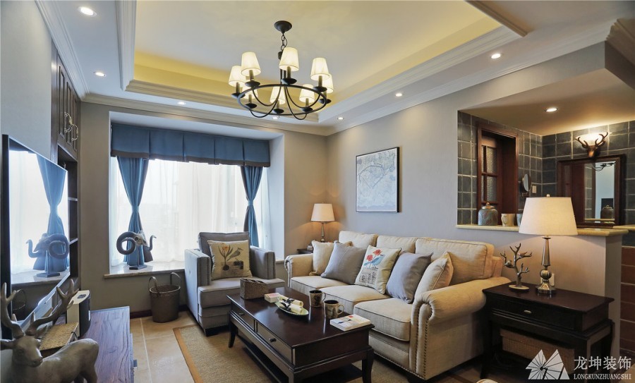 創意休閑美式風格100平米三居室裝修效果圖